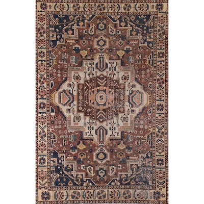Distressed Bakhtiari Persian Antique Area Rug Hand-Knotted Wool Carpet - 6'8"x 10'0"