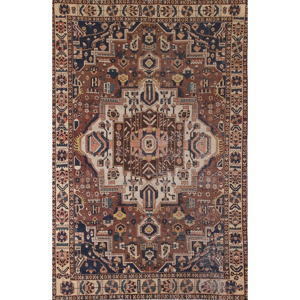 Distressed Bakhtiari Persian Antique Area Rug Hand-Knotted Wool Carpet - 6'8"x 10'0"
