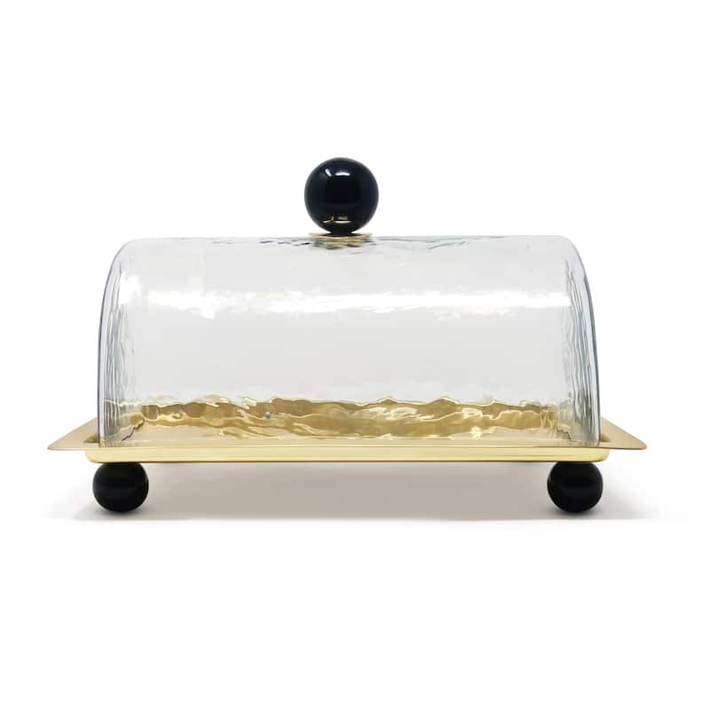 Rectangle cake Dome Gold with Clear Ball Knob - 10.2"L