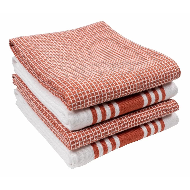 KAF Home Set of 4 Centerband and Waffle Kitchen Towels, 18"x28" - 18 x 28 - Spice