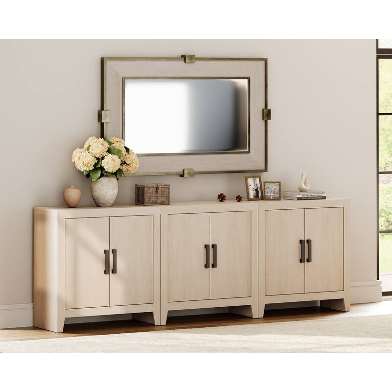 WAMPAT Farmhouse Buffet Cabinet , Versatile Sideboard for Kitchen, Dining & Living Room - 93" Wide - Beige