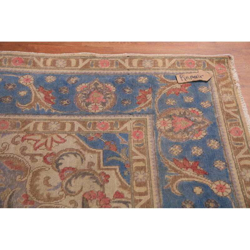 Blue Traditional Tabriz Persian Rug Hand-Knotted Wool Carpet - 9'4"x 12'7"