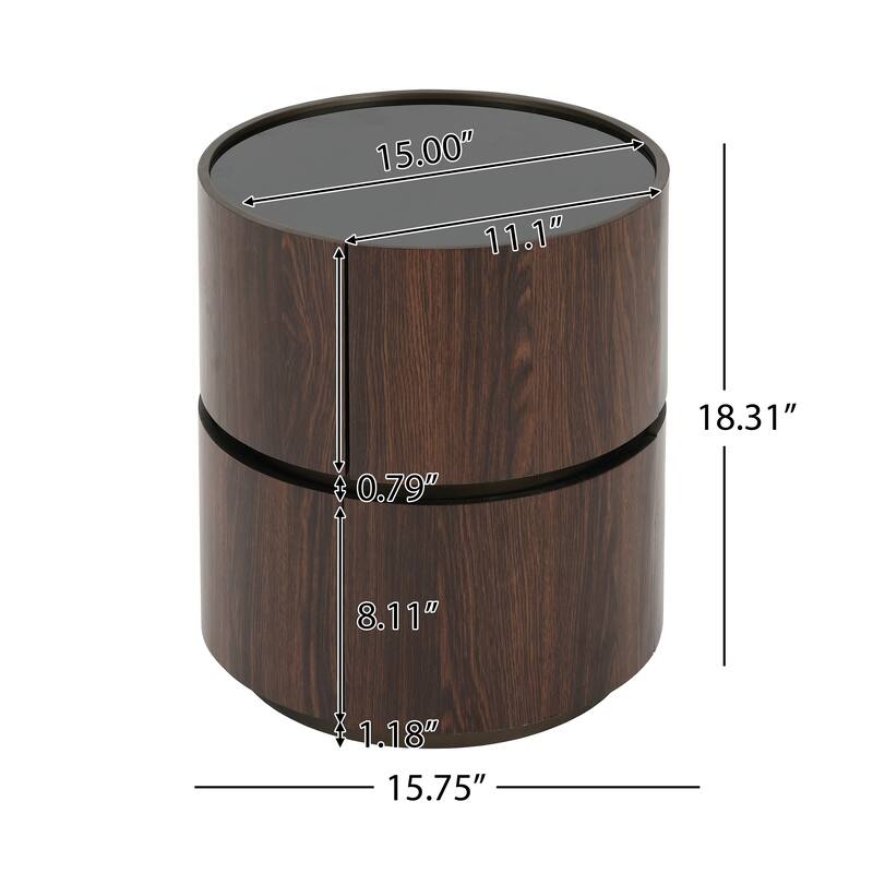 MDF Italian High-Grade Double-Layer Storage Round Side Table, Brown and Black Color