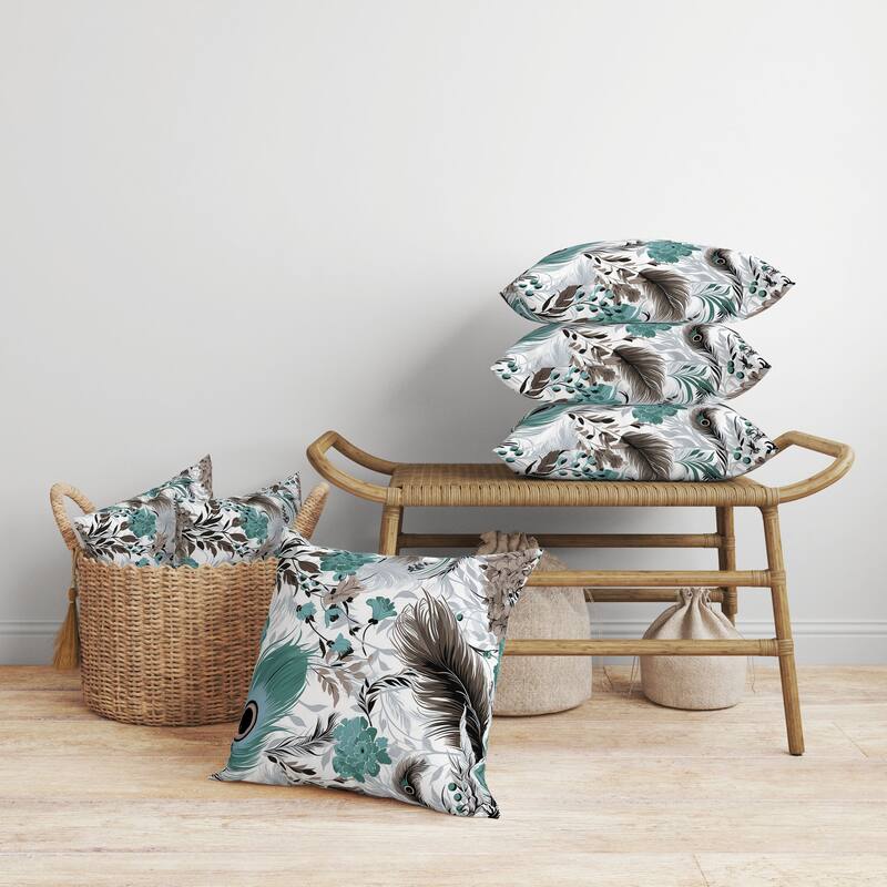Feathered Opus Faux Suede Reversible Throw Pillow Green and Brown