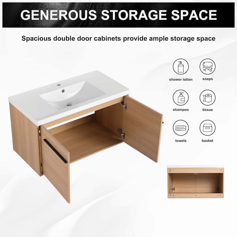Oak 36 Inch Bathroom Vanity with resin Countertop Sink