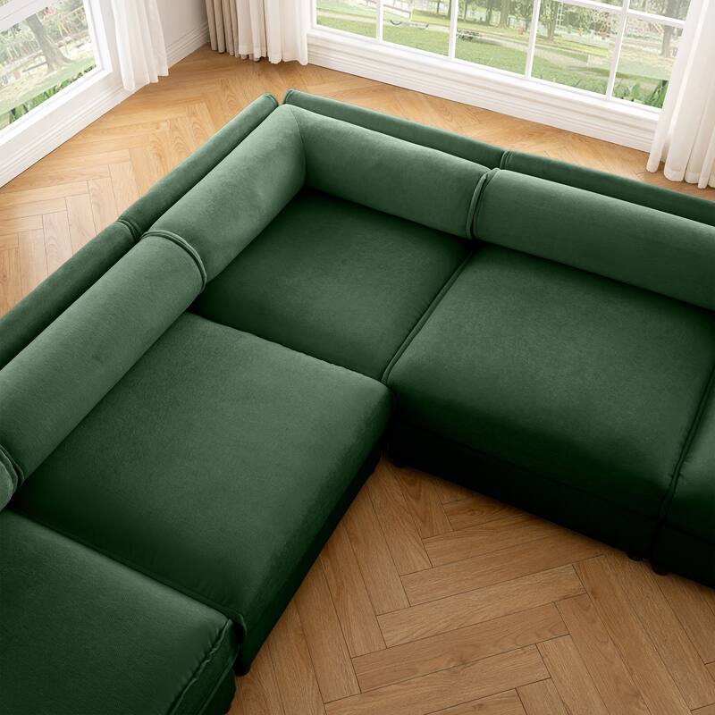 Modern Large Modular Sectional Sofa with Storage Ottoman and Cylindrical Backrest for Living Room or Guest Room