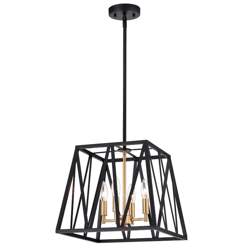 4-light Hanging Pendant - Black/ Burnished Brass