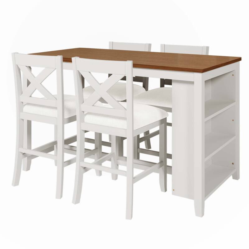 5 Pieces Rustic Dining Room Wooden Bar Table Set