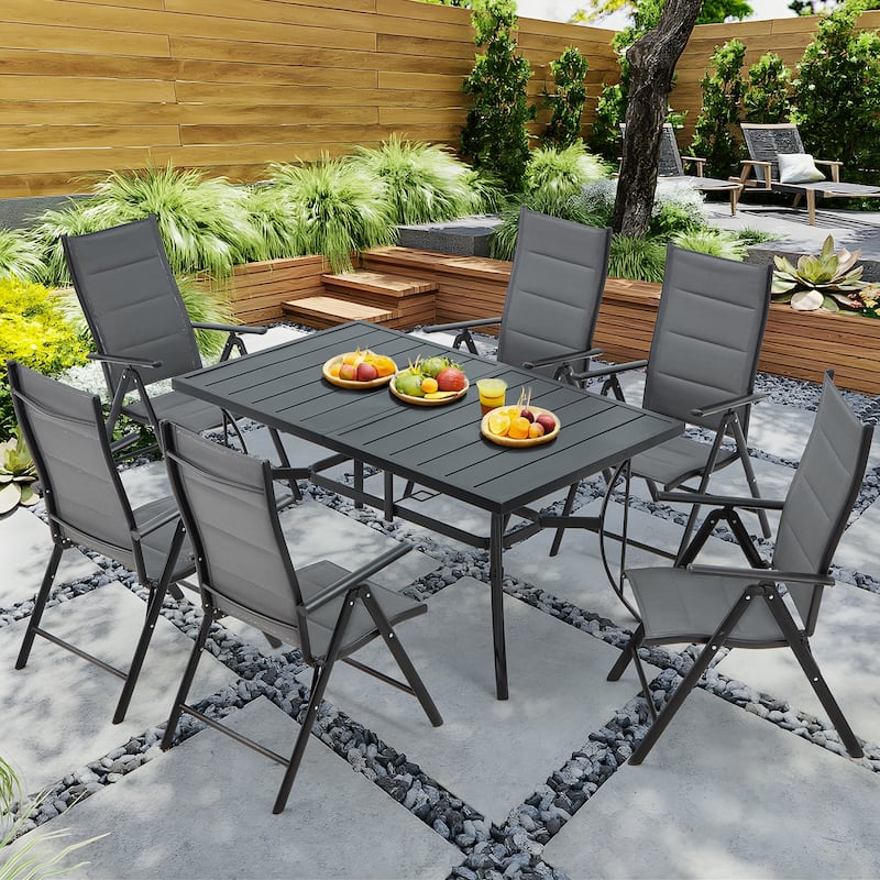 EROMMY 7 Piece Patio Dining Set with Folding Lounge Chairs and Aluminum Table, Outdoor Furniture for Backyard, Deck, or Balcony. - 7 Pcs