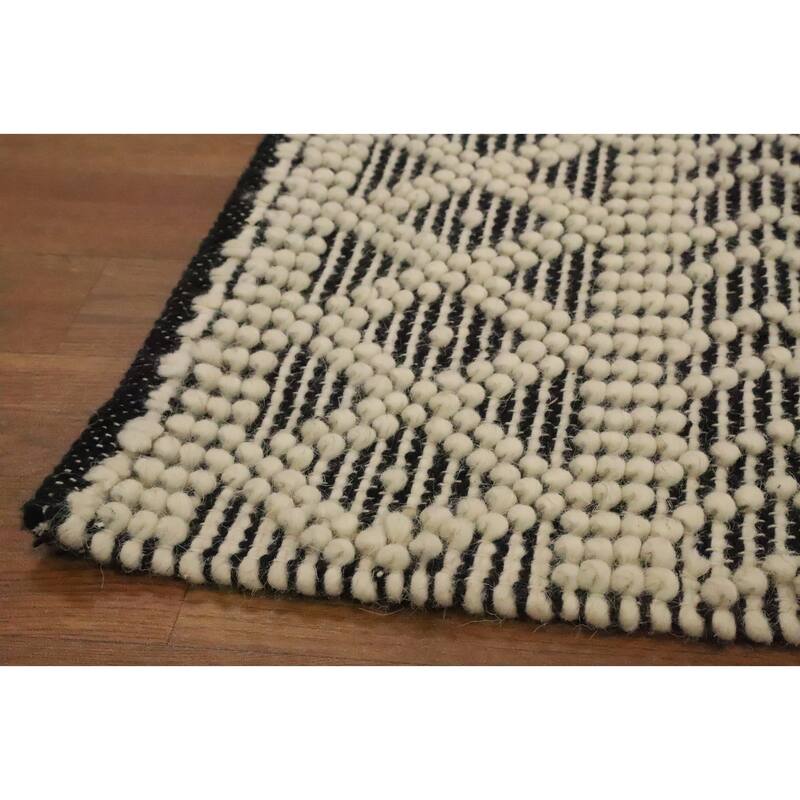 Hand Knotted Oriental 100% Wool Carpet Modern Geometric Greys & Charcoal Modern Gotti Design Area Rug - 3' 1'' X 2' 0''