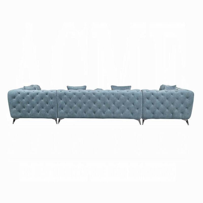 Ronia U Sectional Sofa, 7 Throw Pillows, Tufted Blue Fabric, 164 Inch