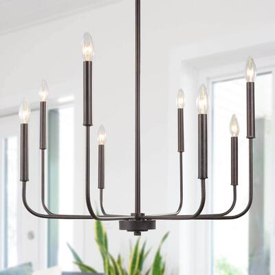 Raretta Modern Farmhouse Black 8-Light Candle Rustic Chandelier Metal Adjustable Dining Room Lights