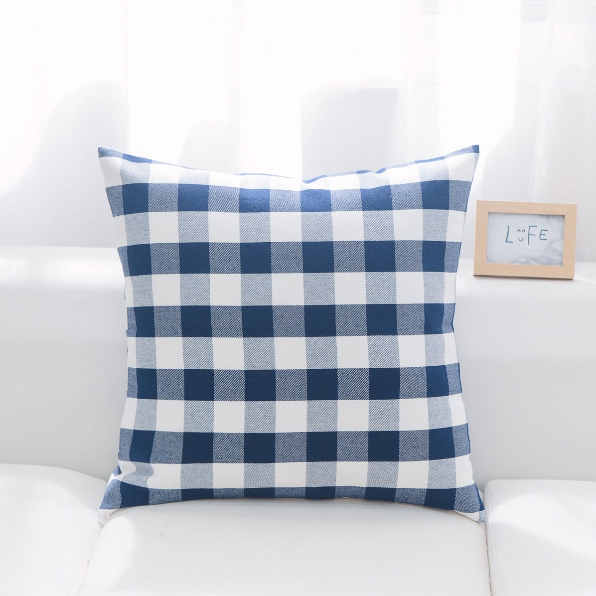Indigo And White Buffalo Check Pillow Cover