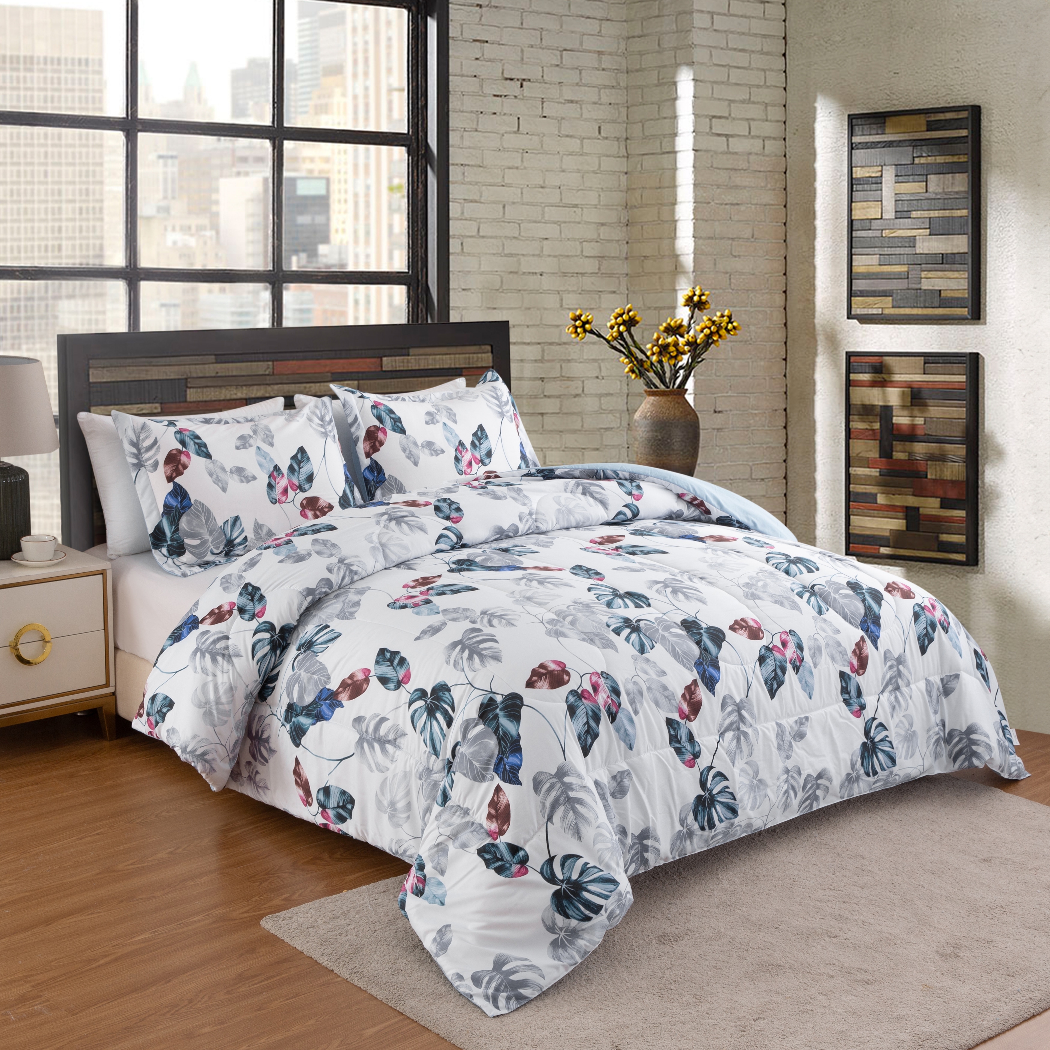 Marina Decoration Home Decor Ultra Soft Luxury Fluffy Goose Down Alternative Bedding Printed 2 Piece Comforter Set Modern Green Leaves Pattern Twin
