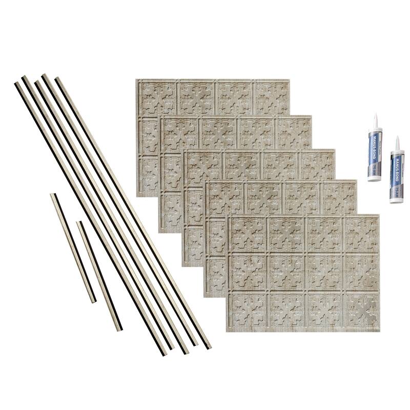 FASÄDE Traditional Style 10 Decorative Vinyl Backsplash Panel - 15 Sq Ft Kit - Vintage Metal