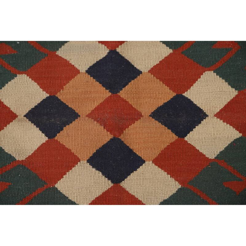Geometric Kilim Qashqai Persian Area Rug Flatweave Wool Carpet - 5'6" x 7'9"