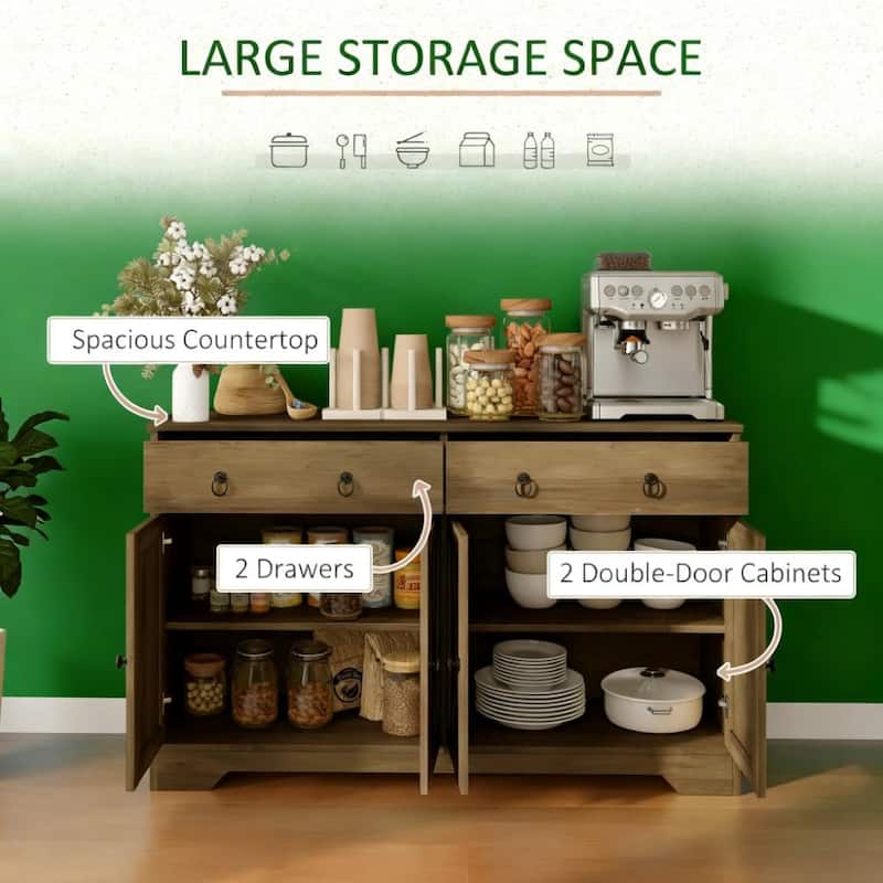 Kitchen Storage Sideboard with Barn Style Doors, Drawers, Adjustable Shelves