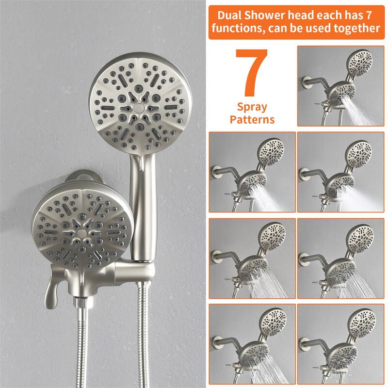 Wall Mount Tub and Shower Faucet with Hand Shower Brass Dual Head Complete Wall Mounted Shower System with Valve