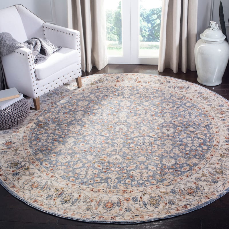SAFAVIEH Heirloom Tamera Traditional Oriental Polyester Rug - 6'7" Round - Ivory/Blue
