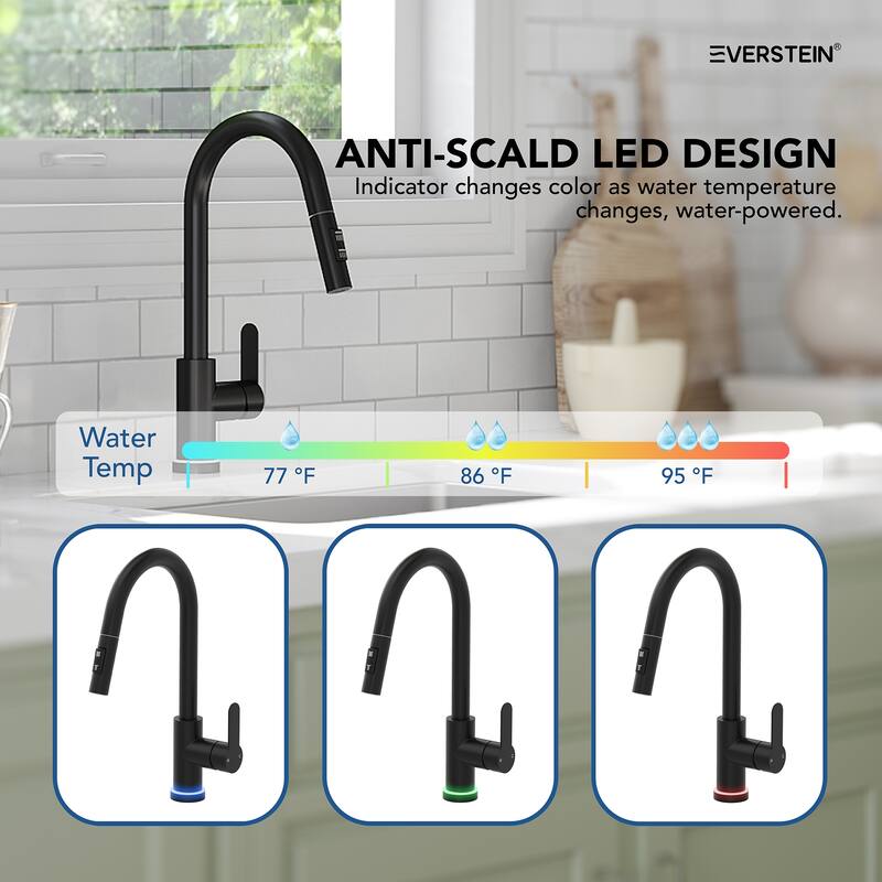 Kitchen Faucets with Pull Down Sprayer LED Single Handle High Arc Pull Out Kitchen Faucet Kitchen Sink Faucet