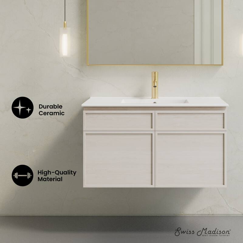 St. Tropez 36" Wall-Mounted Bathroom Vanity In White Oak With Sink Top - 36