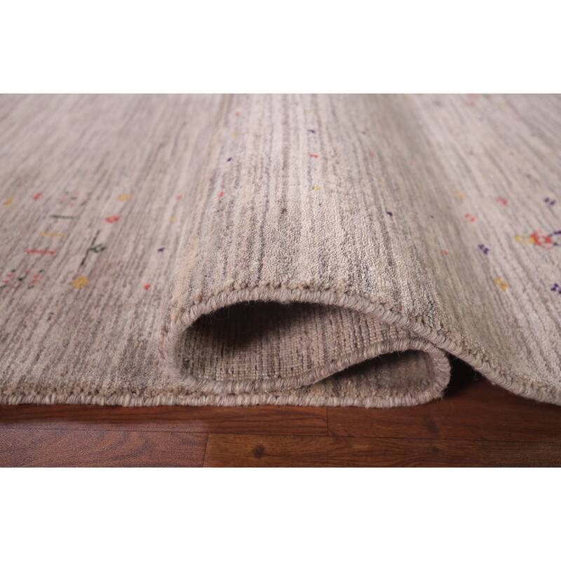 Striped Gabbeh Square Rug Hand-Knotted Wool Carpet - 7'11"x 8'0"
