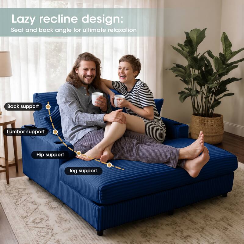 GDFStudio - Polyester 50.9" Loveseat Chaise with Cup Holders