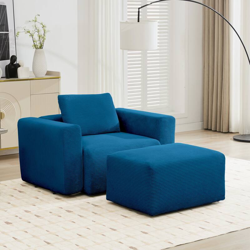 Corduroy Sectional Modular Sofa with Square Arms & Ottoman Extension for Flexible Arrangements