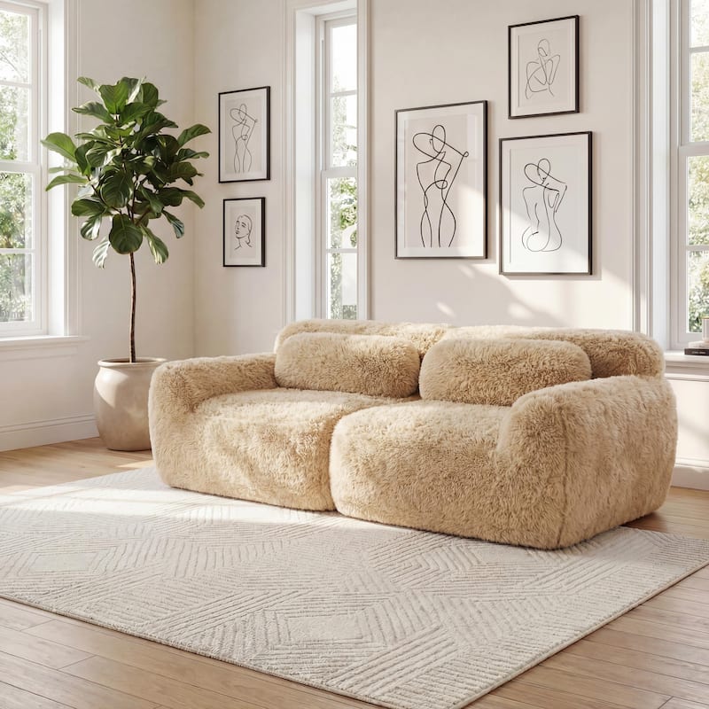 Homy Casa Light Khaki Modular Sectional Sofa, Soft Plush Fabric Cloud Couch with Anti-Slip Base & Decorative Pillows - Khaki01