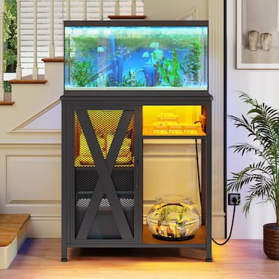 LED Aquarium Stand with Storage Cabinet and Power Outlets