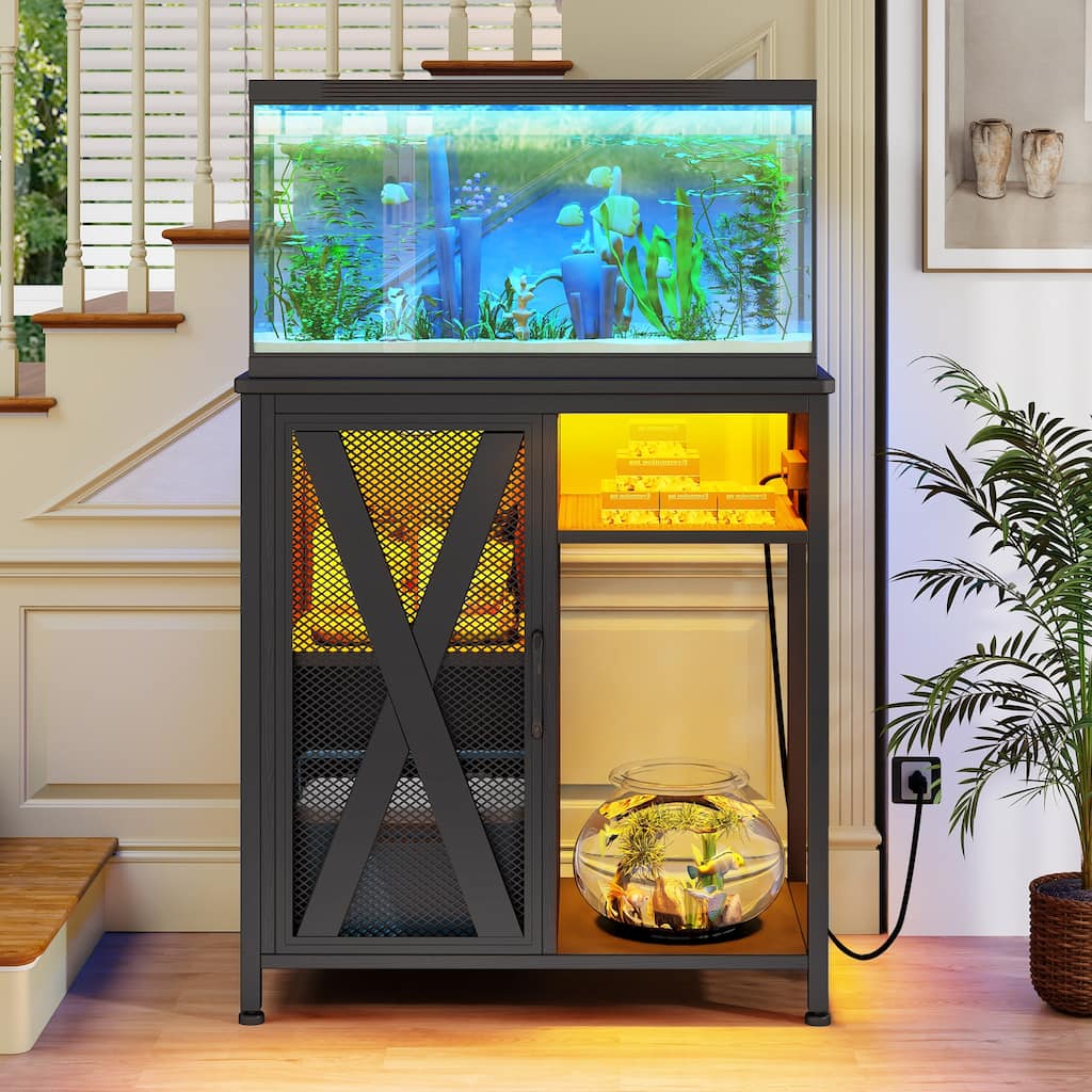 LED Aquarium Stand with Storage Cabinet and Power Outlets
