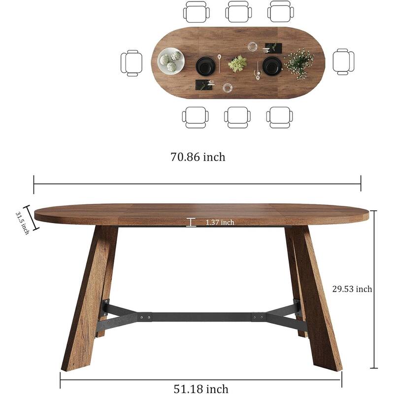 WESOME 70.87" Rustic Oval Dining Table for 6-8 People Wood Kitchen Table Dinner Room Table with Sturdy Tapered Legs