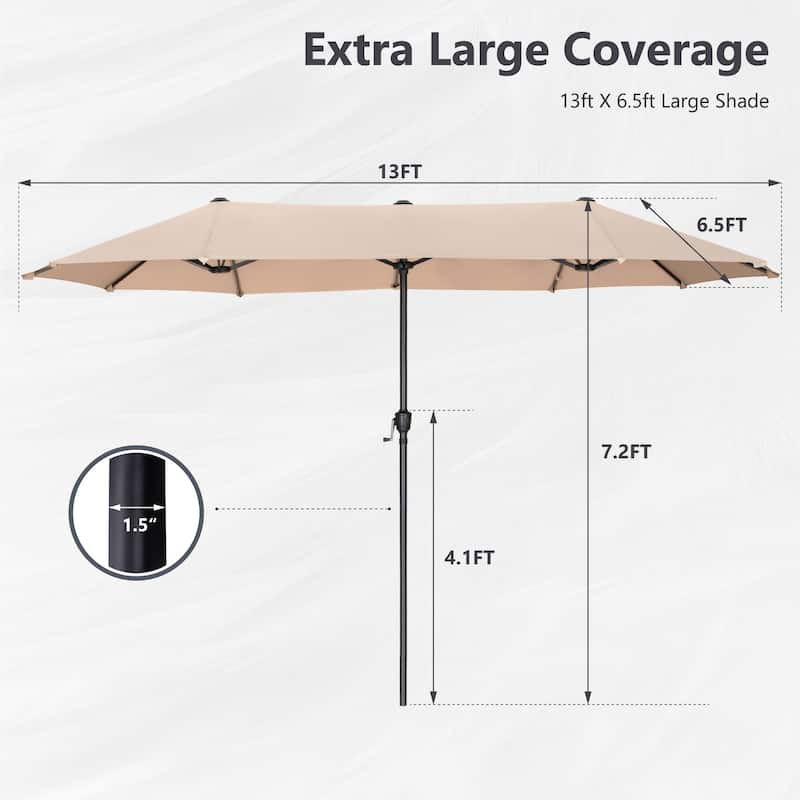 MAISON ARTS 8-Piece Outdoor Dining Set with 13ft Umbrella Steel Rectangle Table & 6 Stackable Chairs