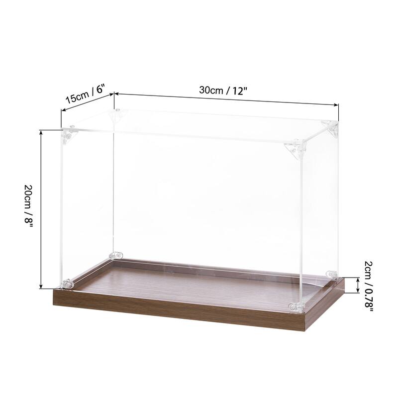 Acrylic Display Case, Display Box Assemble Dustproof Storage Organizer - Clear, Walnut color - 12"x6"x8"