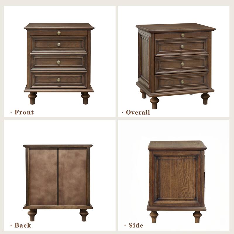 Nightstands with 4 Drawer,Wood Storage End Table with Hidden Pull-Out Shelf, with 4 Solid Wood Feet and Metal Handle