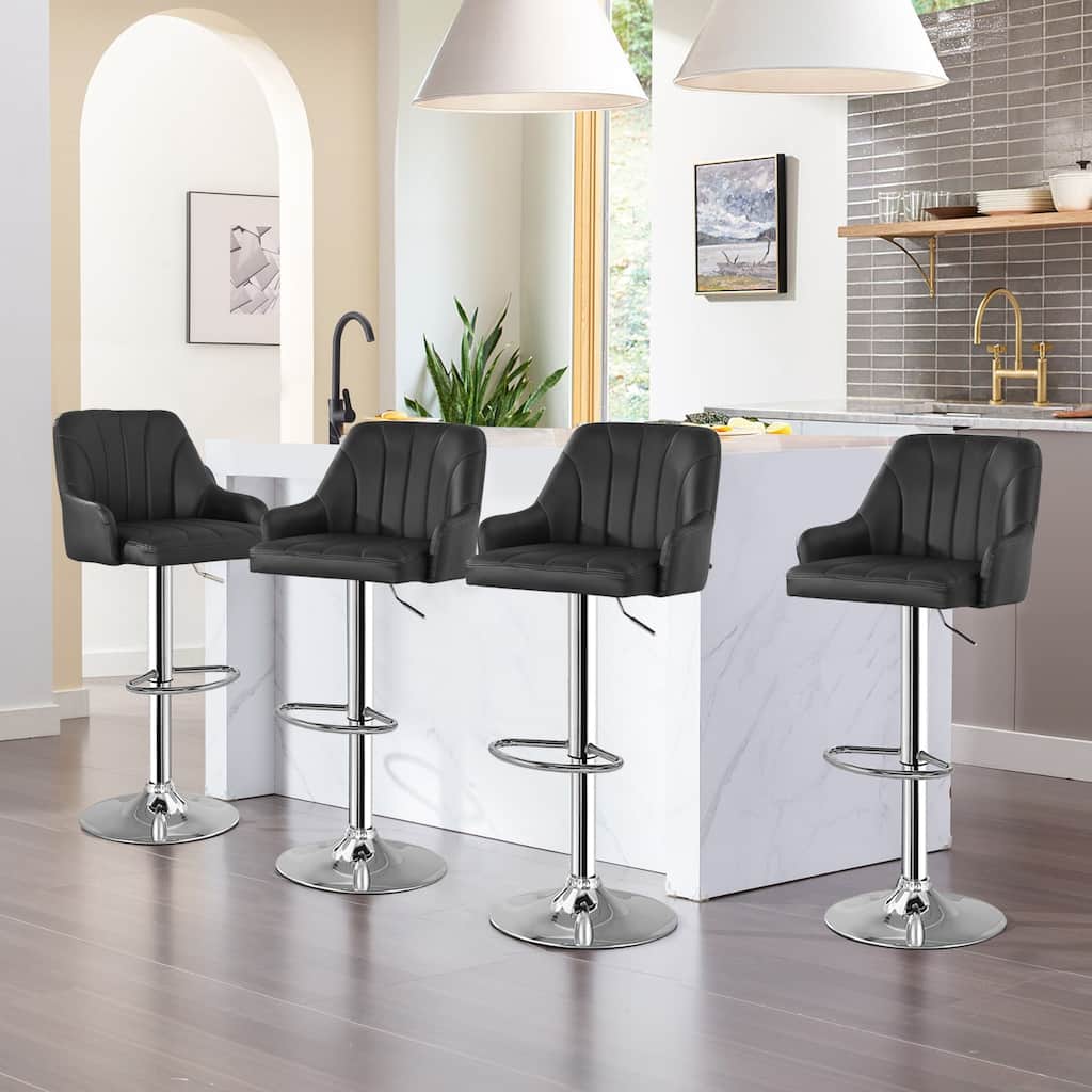 Barstools Set of 4, Counter Height Bar Stools Adjustable Stools with Back and Arm, Kitchen Island Stools Swivel Bar Chairs