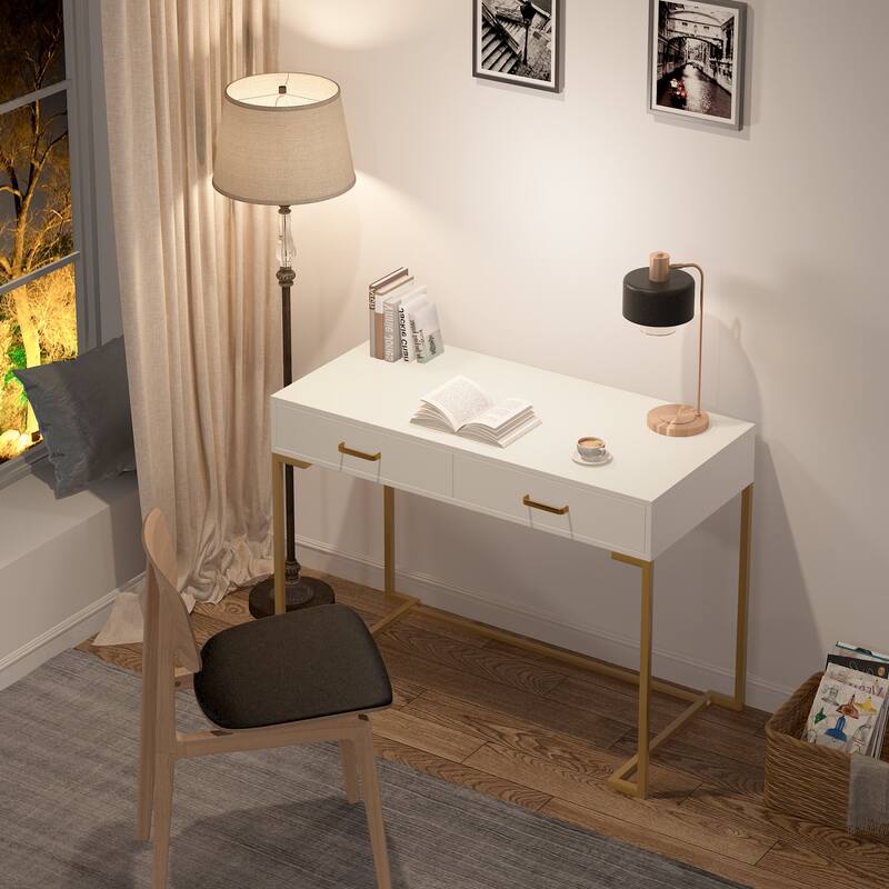 Modern Simple Computer Desk Writing Table with 2 Drawers for Home Office