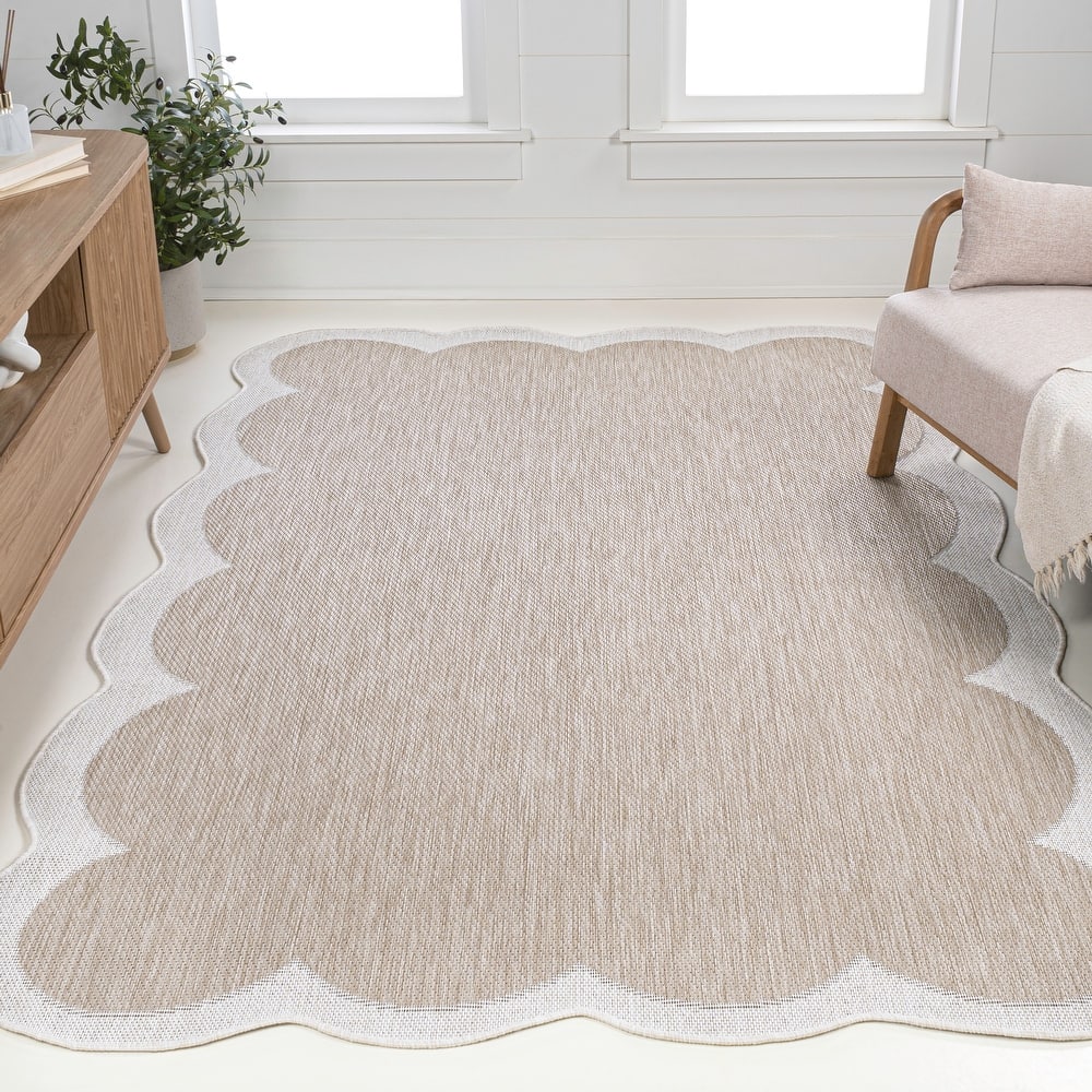 JONATHAN Y Alice Classic Cottage Two-Tone Scalloped Indoor/Outdoor Shaped Area Rug