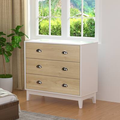 Anmytek Farmhouse Wood 3-Drawer Dresser Chest of Drawers Mid Century Bedroom Dressers Organizer 31.5 in W x 29.9 in H