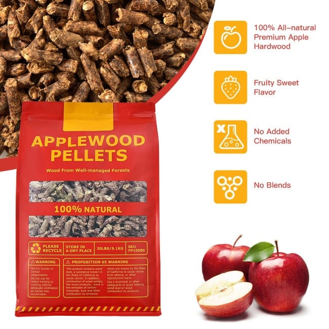 20 Pounds Apple Wood Pellets 100% All-Natural for Pellet Grills - 13" x 5" x 20"(L x W x H)