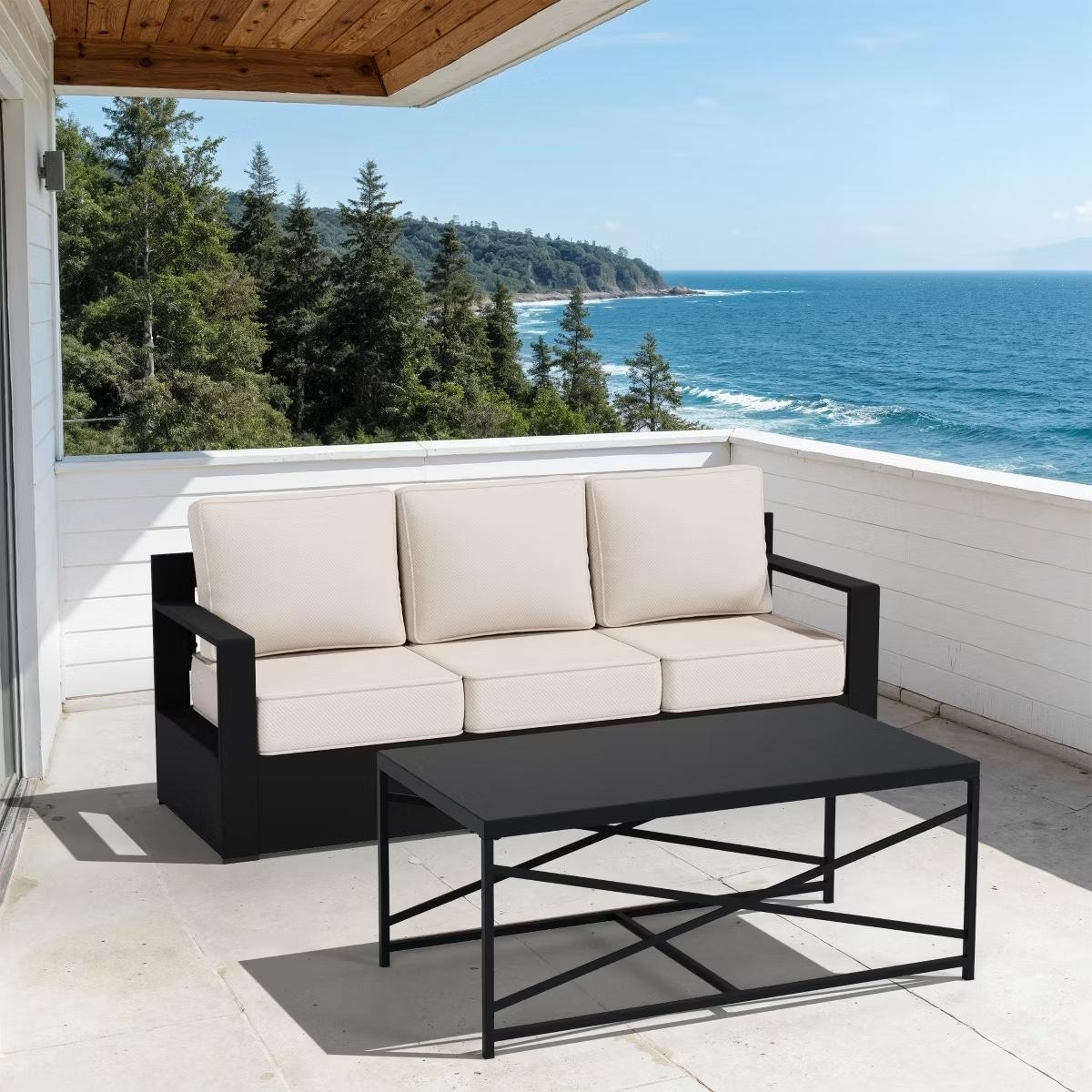 COZYWOR Outdoor 3-Seat Sofa & Coffee Table Set with Weather-Resistant Fabric