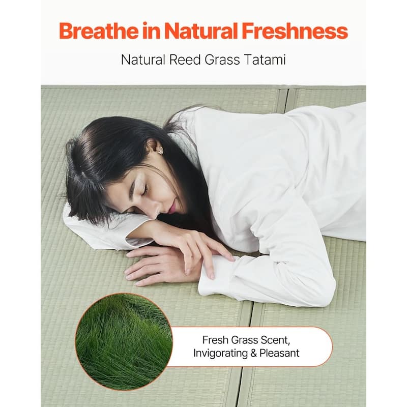 Foldable Tatami Floor Mattress 83”x55” Natural Rush Grass Japanese Mat for All-Season Comfort - 83” x 55” x 0.5”