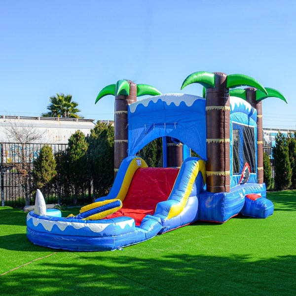 slide 2 of 7, HeroKiddo Ocean Commercial Grade Inflatable Bounce House Water Slide Combo with Attached Splash Pool (No Blower Included)