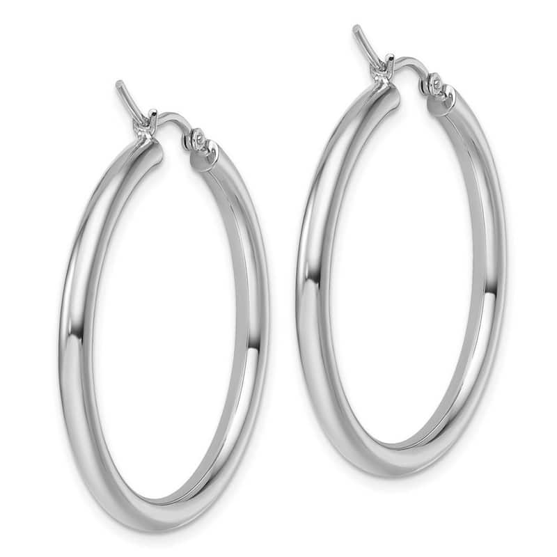 Curata 14k White Gold 35x3mm Polished Hinged Hoop Earrings