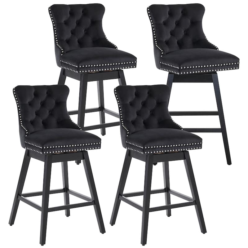 26"/29" Velvet Swivel Counter and Bar Height Stools Solid Wood Frame (Set of 4)