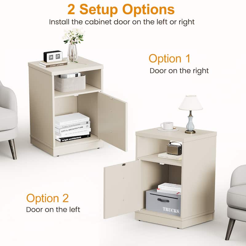 Modern Nightstand with Door & Open Shelf