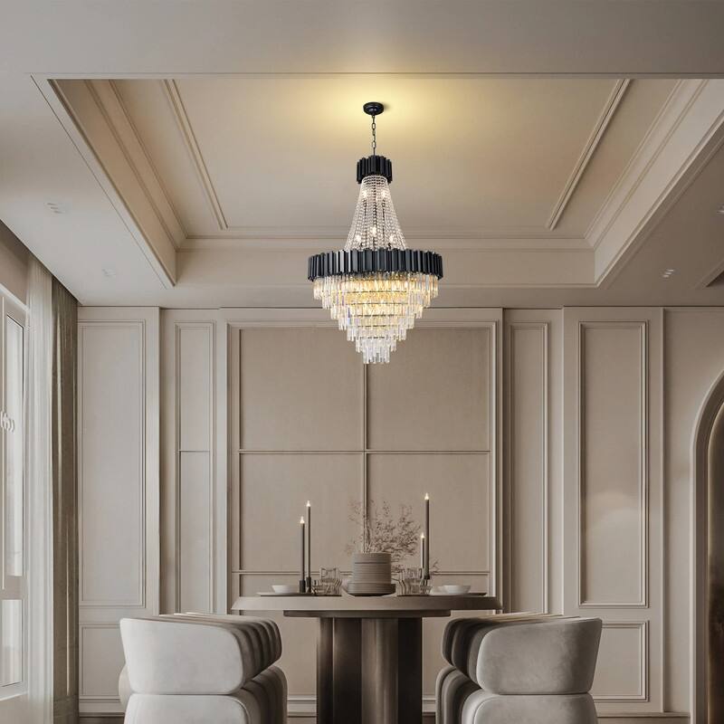 KAYLA Large Crystal Chandelier - 35.4"Modern 6-Tier 17-Light Chrome Ceiling Light, Luxury K9 Crystal