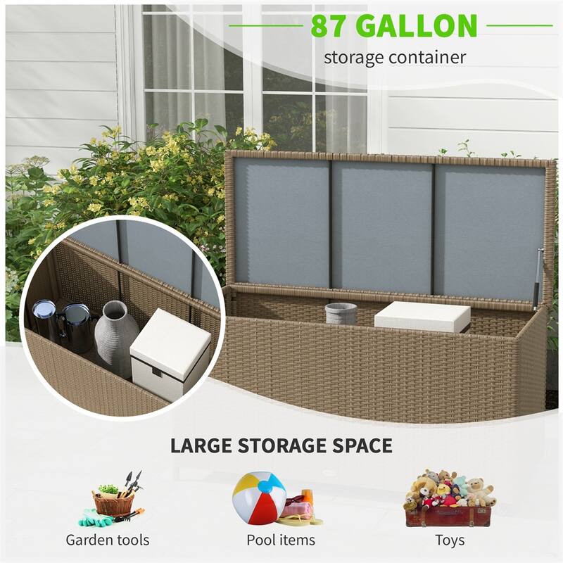 83 Gallon Wicker Outdoor Deck Box on Wheels for Garden Tools