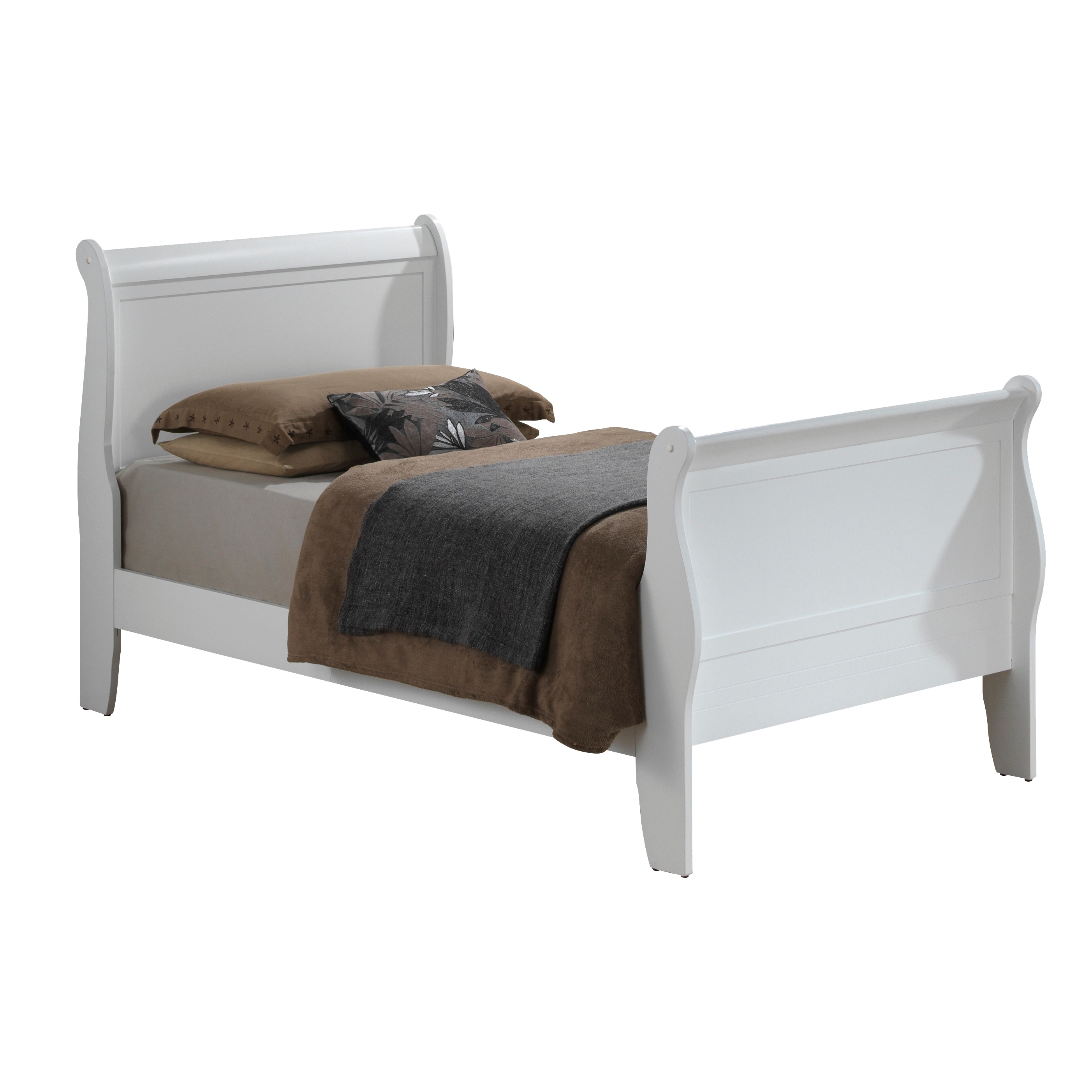 White full size store sleigh bed