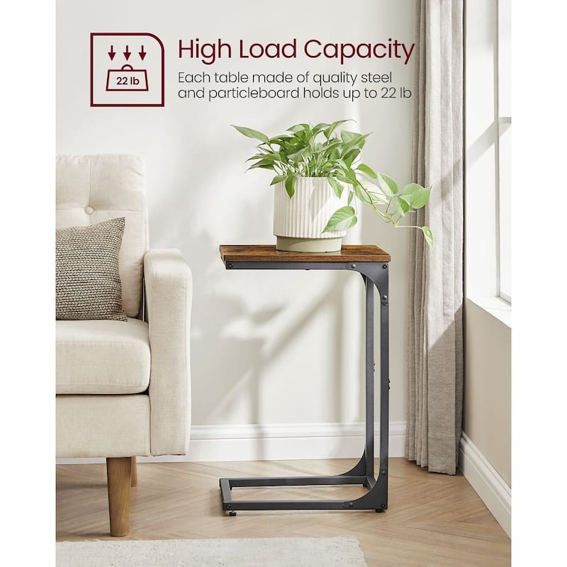 Steel Particleboard C Shaped Side Tables Set of 2 Slim Design for Small Spaces - 15.7" x 11.8" x 24.4"